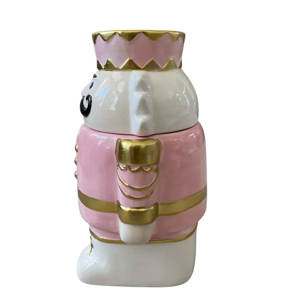 NEIMAN MARCUS Pink Nutcracker Cookie Jar In Holiday Gift Box NEW